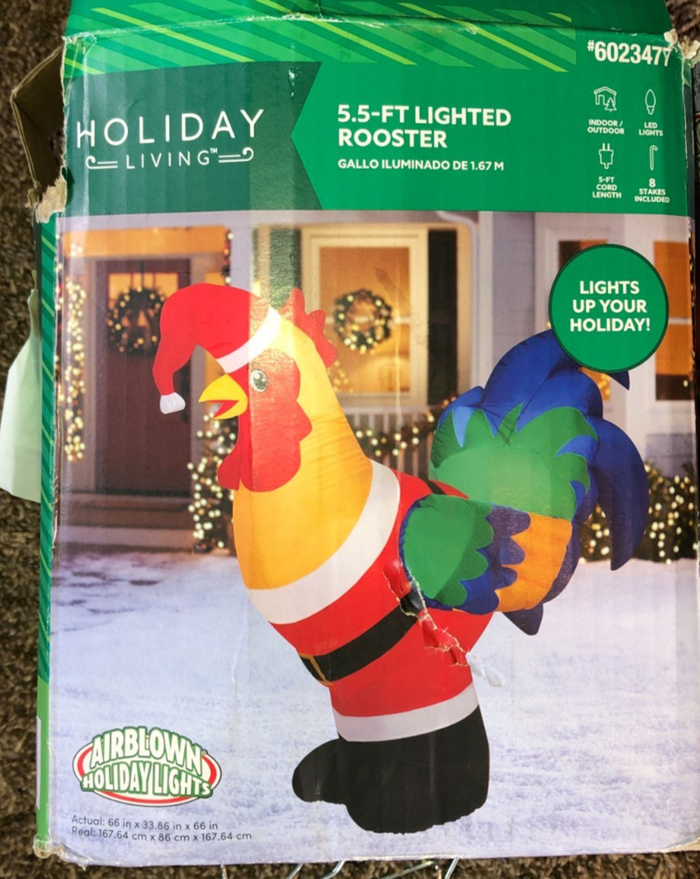 Holiday Living 5.5 FT Christmas Lighted Rooster Inflatable Santa Hat Holiday NEW
